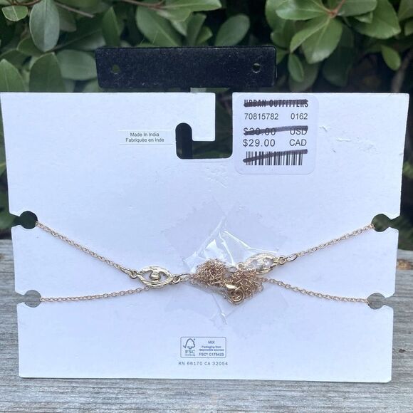 NWT New Urban Outfitters OU Gold/Blue Double Layer Evil Eye Pendant Necklace - Picture 3 of 4